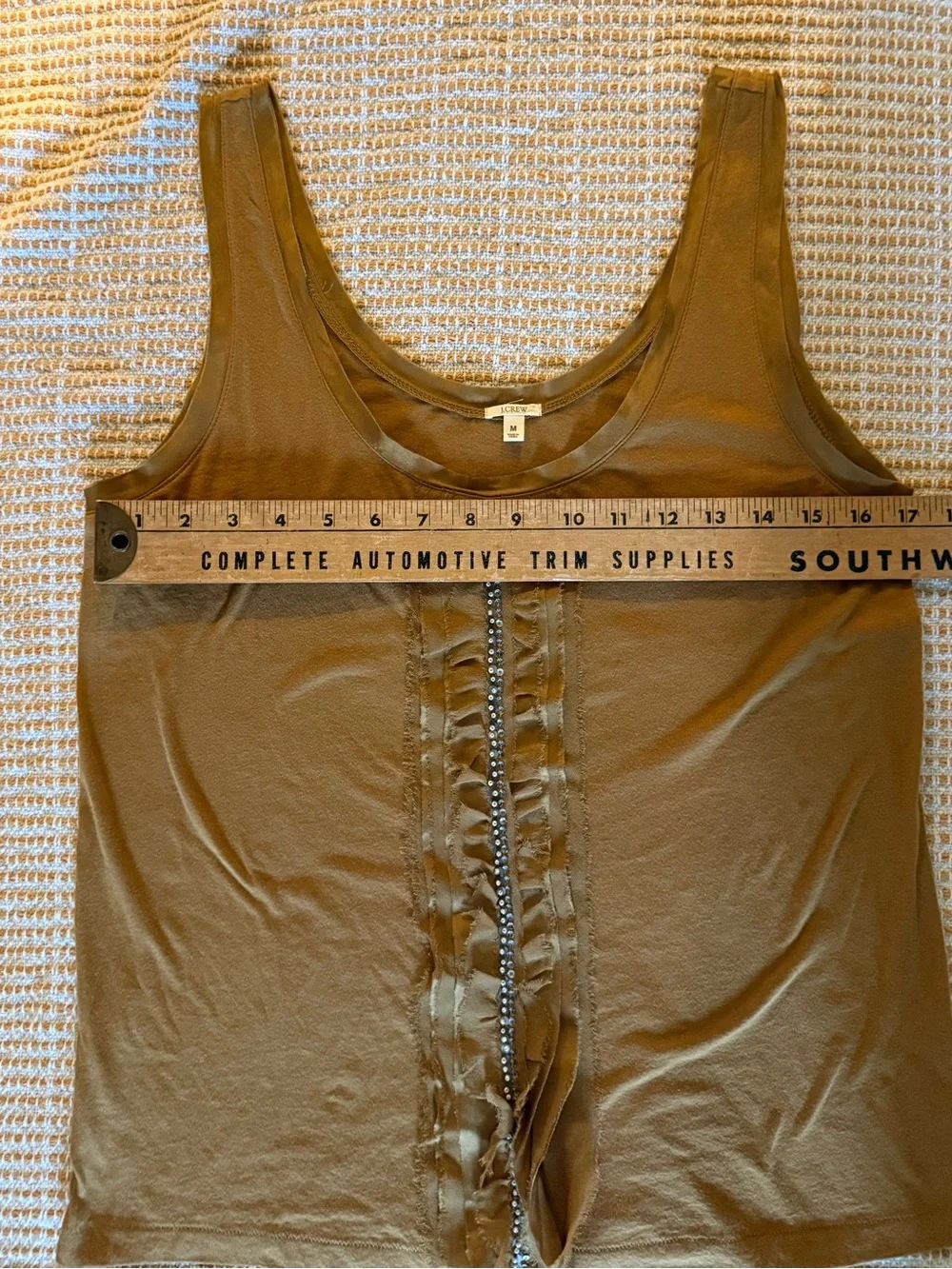 J. Crew Ruffle-Trim Tank with Center Bead Detail-Cotton and Silk